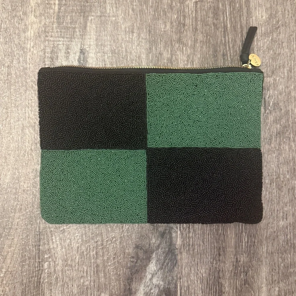 Clare V. Beaded Flat Clutch Black & Green